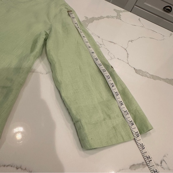Soft Surroundings Light Green Mint Linen V-Neck Tunic Top Roll Tab Sleeve Large - Picture 9 of 13